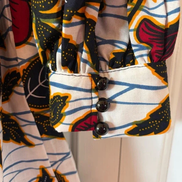 Floral African Print Long Sleeve Dress by Ofuure. Side Pockets, back Zip. Size M - Picture 7 of 13